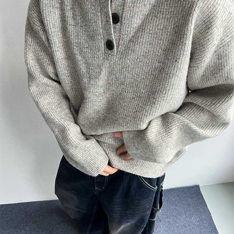 灰色复古亨利领毛衣男秋冬慵懒风cleanfit针织衫外套MF10,男装针织衫/毛衣,星座1116A（原606A-3）