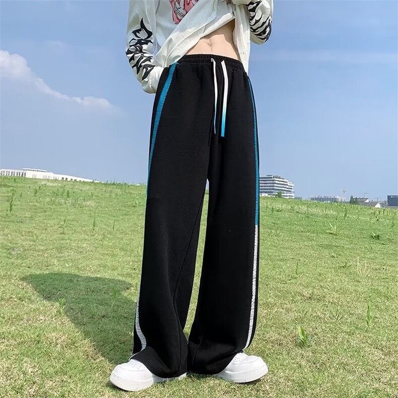 港风拼接撞色宽松高街百搭休闲长裤运动裤男高腰阔腿裤K4334-P35,男装休闲裤,星座512-2