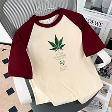 纯棉短袖插肩T恤重磅夏季宽松撞色拼接半袖圆领拼色，男装T恤，星座1013