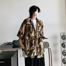 夏季海边沙滩花衬衫短袖男士薄款潮牌宽松休闲衬衣，男装衬衫，星座410-7