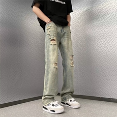 破洞牛仔裤男韩版潮个性夏季新款ins宽松百搭休闲裤KM621-P45，男装牛仔裤，星座1109-3