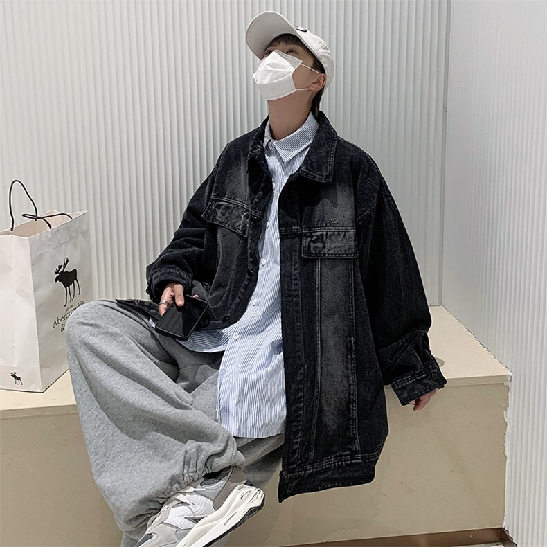 美式复古做旧水洗牛仔外套男嘻哈宽松潮流百搭情侣夹克WH105-p75,男装夹克,星座1008