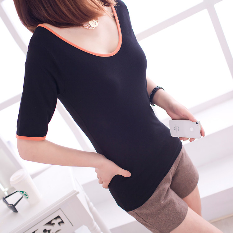 时尚显瘦V领短袖T恤女夏季新款韩版修身百搭上衣打底衫，女装T恤，秋牧寒烟