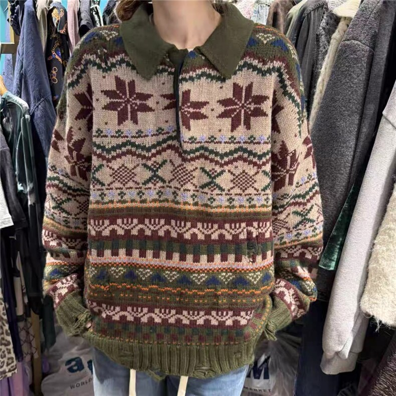 2025年秋季套头长袖时尚百搭通勤简约休闲设计感费尔岛乞丐款，女装针织衫/毛衣，织己羊绒