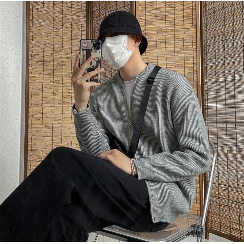 棒球领潮流宽松韩版毛衣学院风外套双拉链针织开衫毛衣MF55 P50特图片