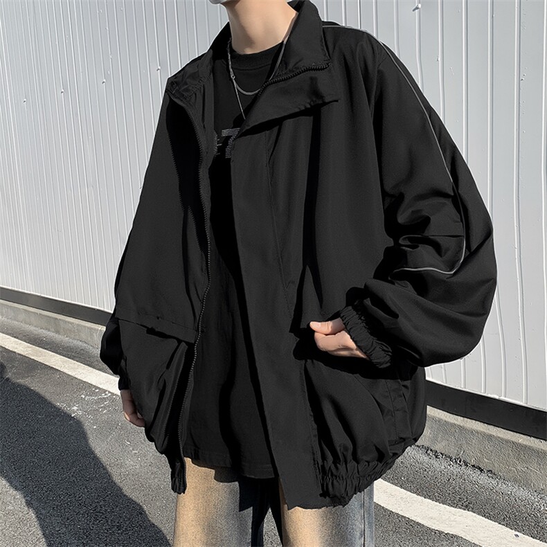 美式高街冲锋衣外套男春季潮牌侧边条纹上衣高级感痞帅机车服夹克,男装夹克,星座410-7