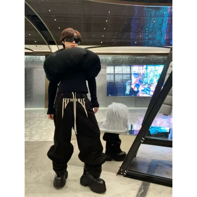 1506/QG5190/P54RO风格原标24fw秀款刺绣长裤男女阔腿休闲裤,男装休闲裤,星座1506