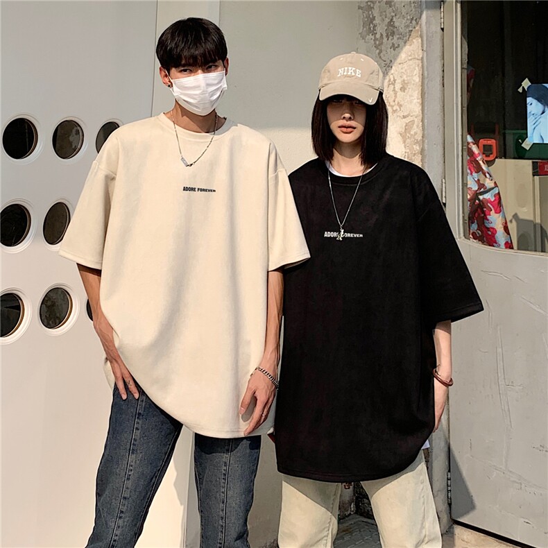 港风2026夏装麂皮绒情侣装半袖上衣潮男装夏季宽松短袖T恤S210P28,男装T恤,电商A233-1