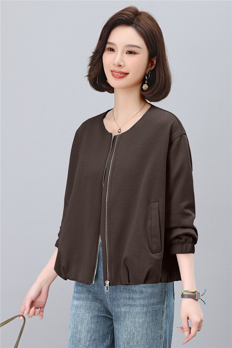 卫衣外套女2025新款秋季薄款圆领短款拉链开衫小香风中年妈妈秋装,女装短外套,涵誉
