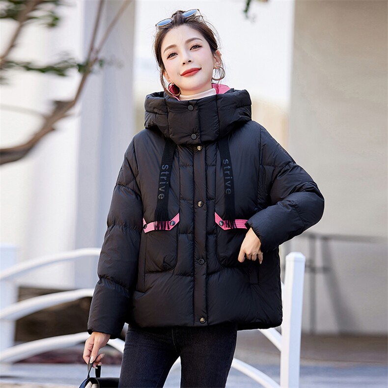 现货新款2024年撞色拼接连帽新g标90白鸭绒短款羽绒服,女装羽绒服,采品优优