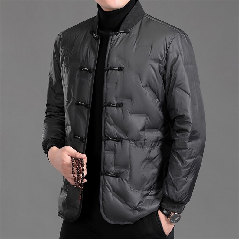 继续冬男士羽绒服外套白鸭绒中老年风唐装轻薄羽绒服夹克,男装夹克,钱塘723