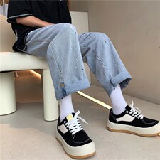 牛仔裤男秋季高街水洗泼墨直筒裤子复古阔腿老爹裤潮牌NK0907-P45,男装牛仔裤,星座1008-1