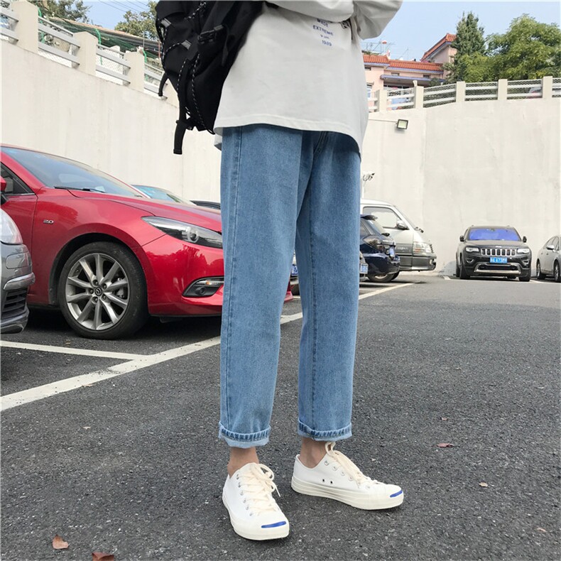 款高转化宽松直筒质感纯蓝色韩版潮流休闲9分牛仔裤主推现货,男装牛仔裤,星座302B