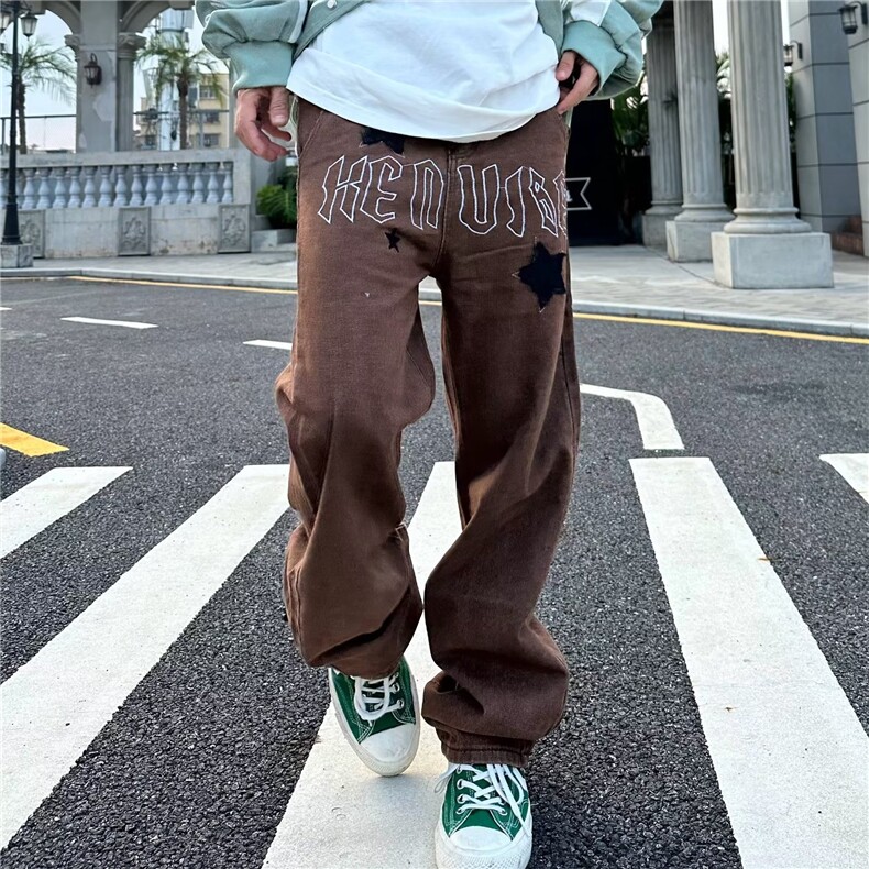 冬季潮流男直脚宽松直筒水洗长裤印花牛仔裤刺绣NB31P55,男装牛仔裤,星座1116-2
