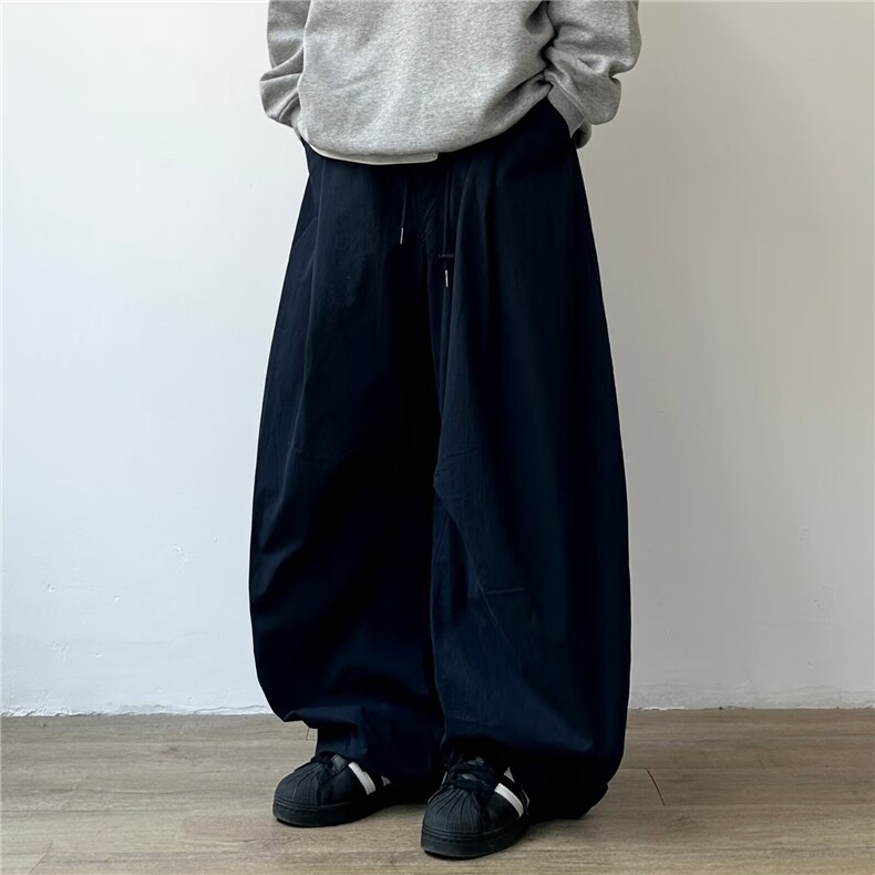 日系复古机能青少年弯刀休闲裤男夏季薄款宽松直筒阔腿运动长裤子，女装休闲裤，星座506A