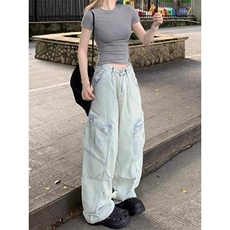 DN0092-P60春秋水洗多口袋工装牛仔裤男女宽松解阔腿裤-网图现货，男装牛仔裤，星座603-2