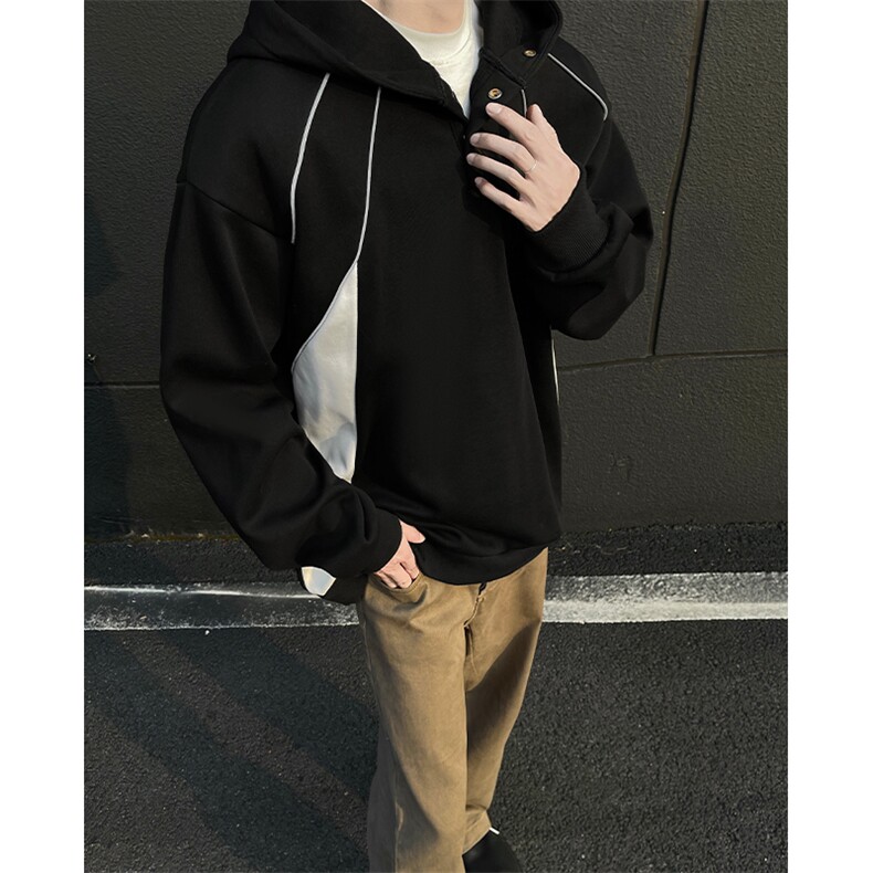 得物品质新款设计反光条纽扣连帽款男士卫衣休闲p70加绒p80,男装卫衣,电商B319