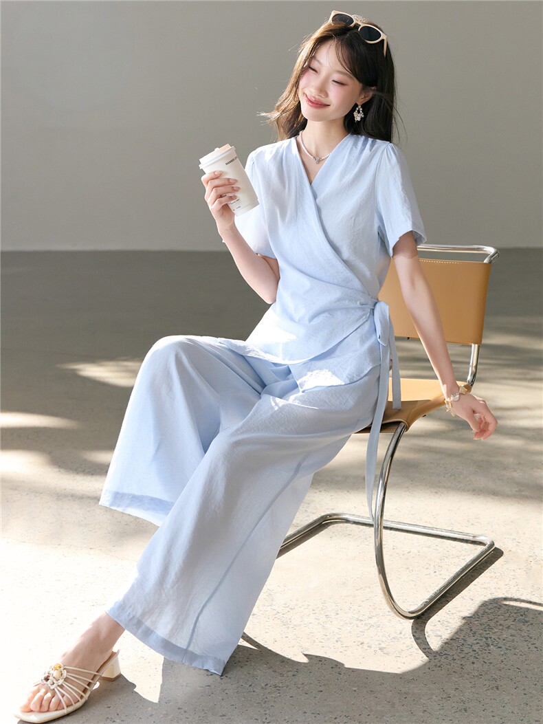 时尚休闲棉麻两件套裤2026年夏季时尚潮流,女装套装/套裙,江南富贵女