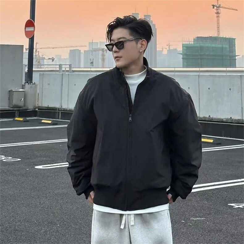 抖音得物美式潮休闲夹克春季立领纯色复古工装加厚棉服外套AMY02,男装夹克,电商A443