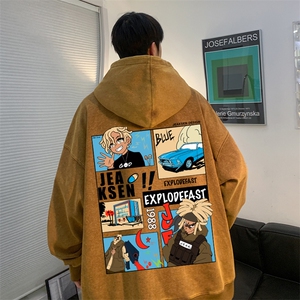 美式高街复古漫画印花潮流ins宽松水洗卫衣JK23371特批53-控88图片