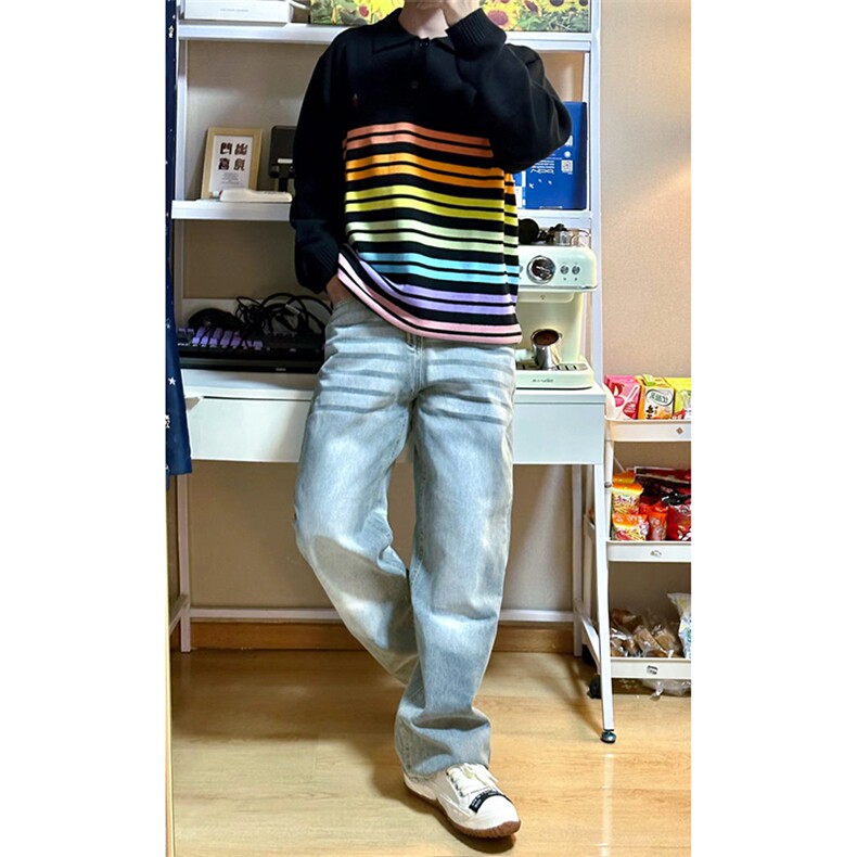 B221美式ins高街暗黑重工艺宽松直筒牛仔裤LK23125-P65控88,男装牛仔裤,电商B221