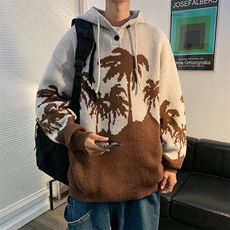 美式渐变纱刺绣字母条纹毛衣男圆领宽松慵懒风秋冬针织衫男，男装针织衫/毛衣，星座716-3