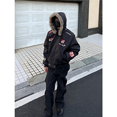 美式复古刺绣徽章座山雕棉衣外套男女冬季小众加厚保暖夹克，男装夹克，星座813-2