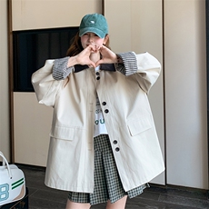 2D044现货26春装新款学院风格子宽松慵懒风风衣外套女韩女士风衣，女装风衣，衣珂纱朗