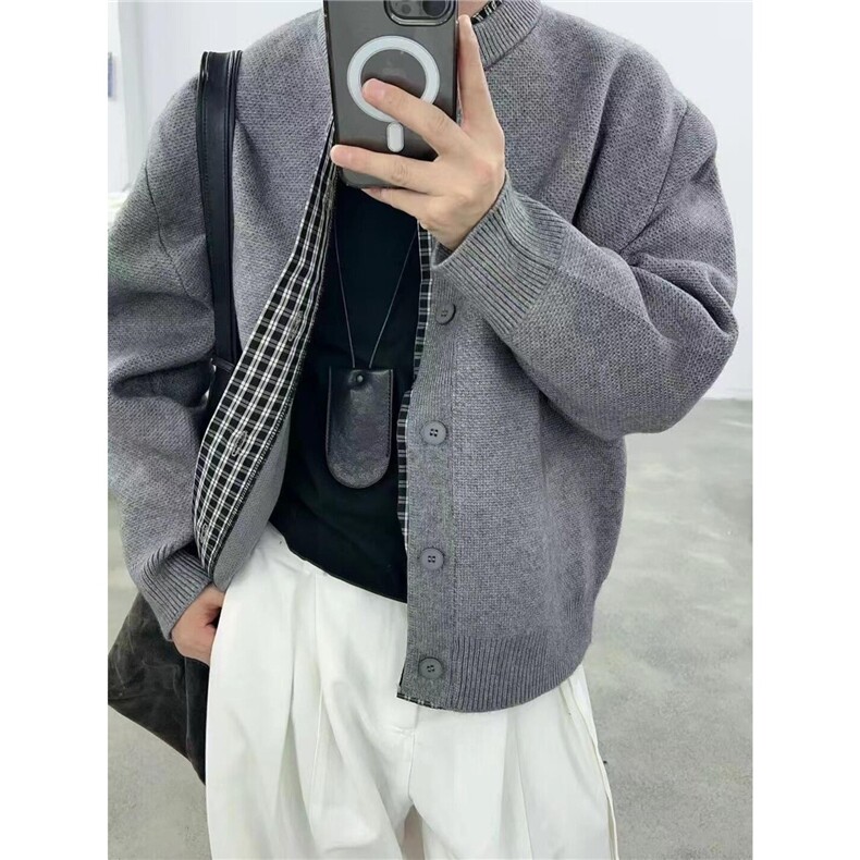 高质量包芯线格子拼接毛衣外套MYY11,男装针织衫/毛衣,星座516A