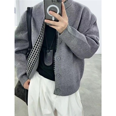 高质量包芯线格子拼接毛衣外套MYY11，男装针织衫/毛衣，星座516A