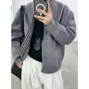 高质量包芯线格子拼接毛衣外套MYY11图片
