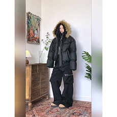 现货三防重磅硬挺boxy短款羽绒棉衣座山雕大毛毛领PU皮棉服外套冬，男装棉衣，电商A486-1