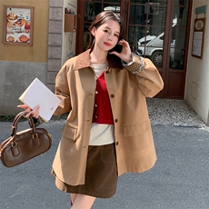风衣女中长款2025年秋秋新款时尚百搭撞色拼接小个子时髦休闲外套，女装风衣，蝶眷