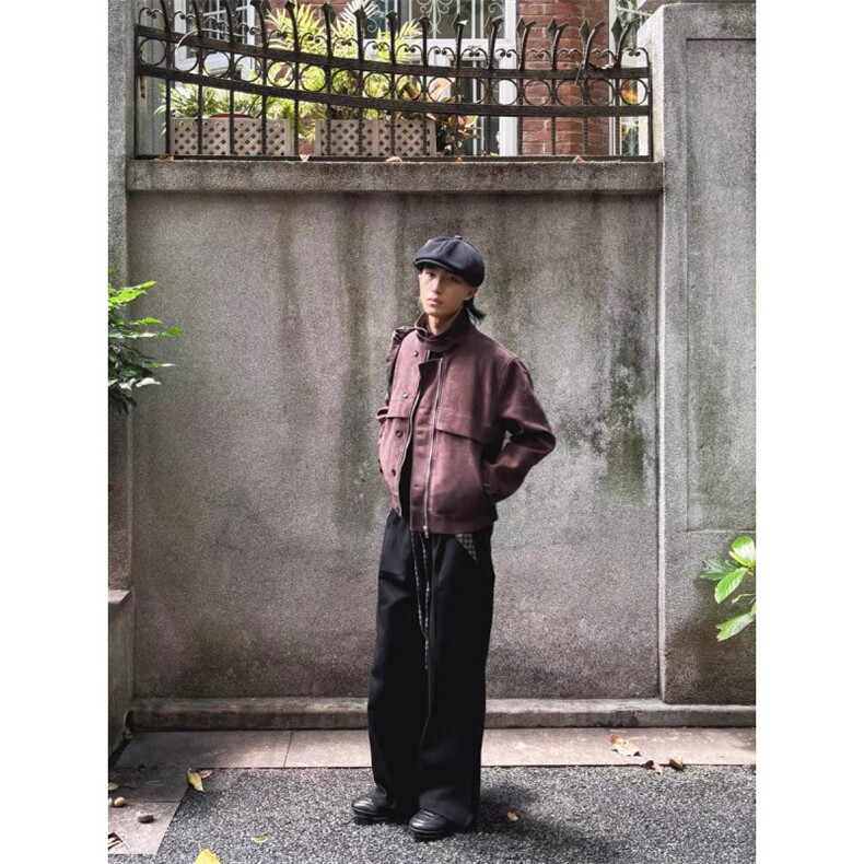 现货自制致雅格纹拼接抽绳休闲通勤直筒阔腿宽松卫裤长裤,男装休闲裤,星座910A