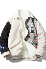 1白底刺绣拼接设计翻领羊羔毛大码M-5XL棉衣外套男8723P110控148，男装棉衣，星座226-2