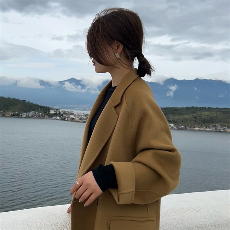 常规中长款长袖2025年夏季一粒扣纯色时尚百搭西装大衣简约大方，女装双面呢大衣，蒙绒特