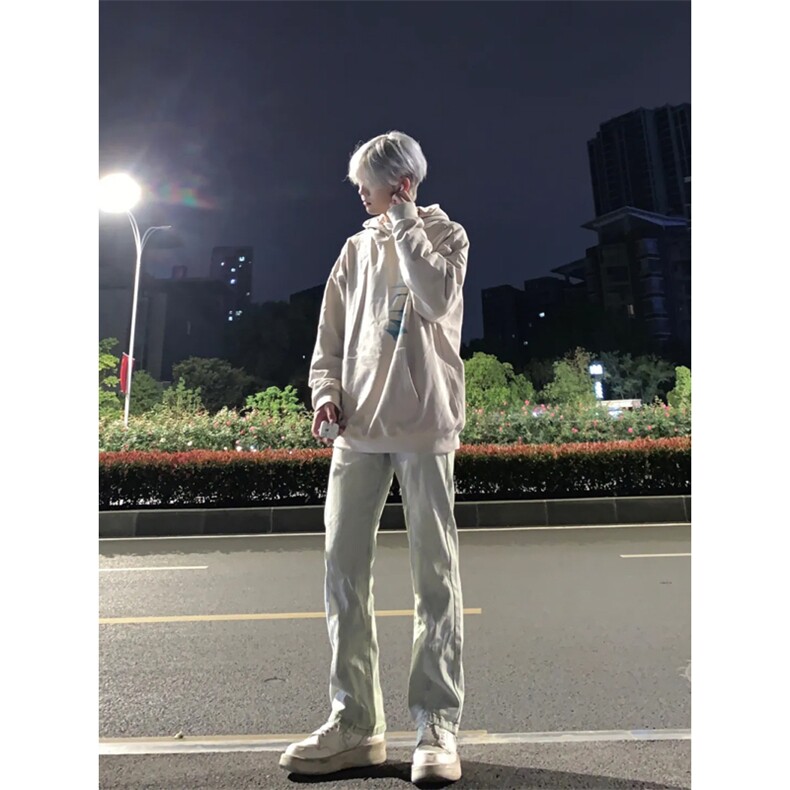 欧美高街vibe裤子嘻哈街头美式复古牛仔裤修身直筒显瘦微喇叭裤，男装牛仔裤，星座310A-4