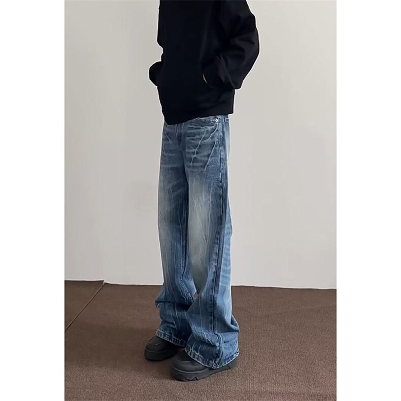 春季美式ins高街hiphop重工艺水洗直筒牛仔裤货号K2593P55,男装牛仔裤,电商A063