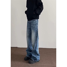 春季美式ins高街hiphop重工艺水洗直筒牛仔裤货号K2593P55，男装牛仔裤，电商A063