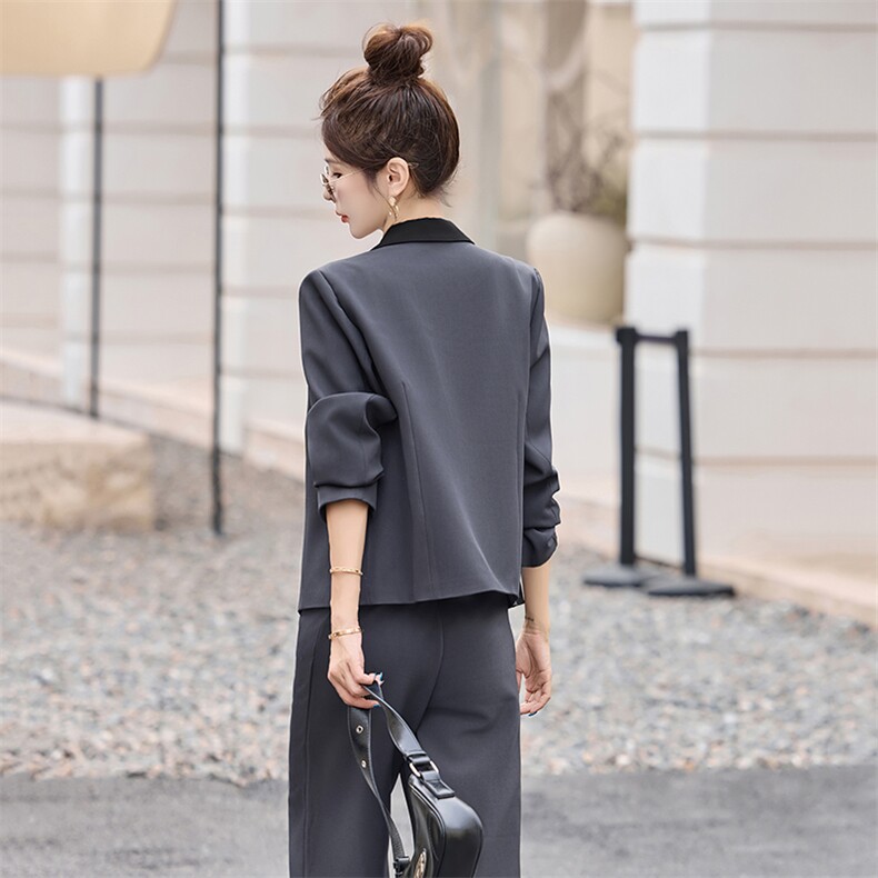 撞色西装领双排扣外套+阔腿裤两件套2531P165,女装套装/套裙,乐衣轩