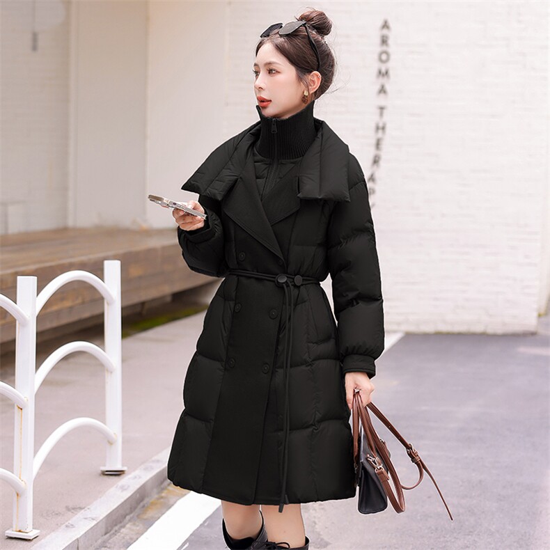 羽绒服女中长款过膝2024年新款冬季宽松收腰系腰带显瘦90白鸭绒,女装羽绒服,众宇琦
