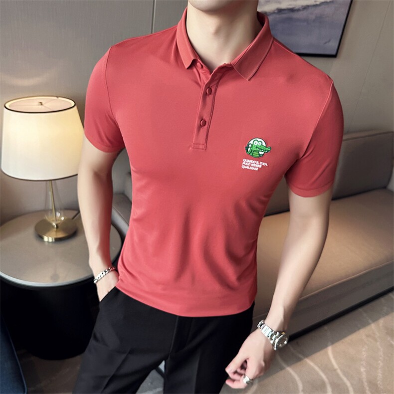 2024夏季新款修身短袖POLO衫韩版时尚刺绣T恤男D8802-p55控85，男装Polo衫，电商D303