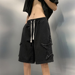 8XL-M特大码夏季美式高街五角星牛仔短裤港风宽松五分裤DK1513P40图片