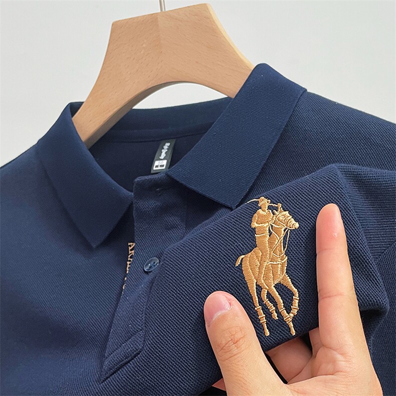 纯棉长袖t恤男士翻领高端刺绣爸爸POLO衫宽松春秋季打底体恤外穿,男装T恤,电商B212（原钱塘6029）
