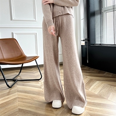 女2024秋冬新款垂感显瘦高腰阔腿裤宽松直筒羊毛针织休闲裤，女装休闲裤，蒙特羊绒