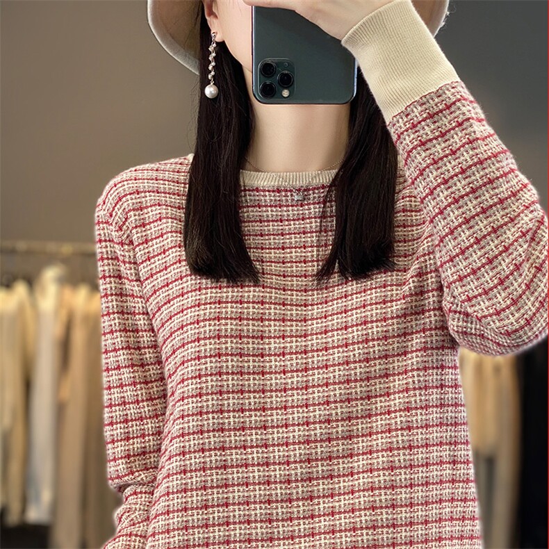 时尚百搭短款圆领针织衫秋季新款休闲宽松毛衣显瘦舒适女装上衣,针织衫/毛衣,凝珊羊绒