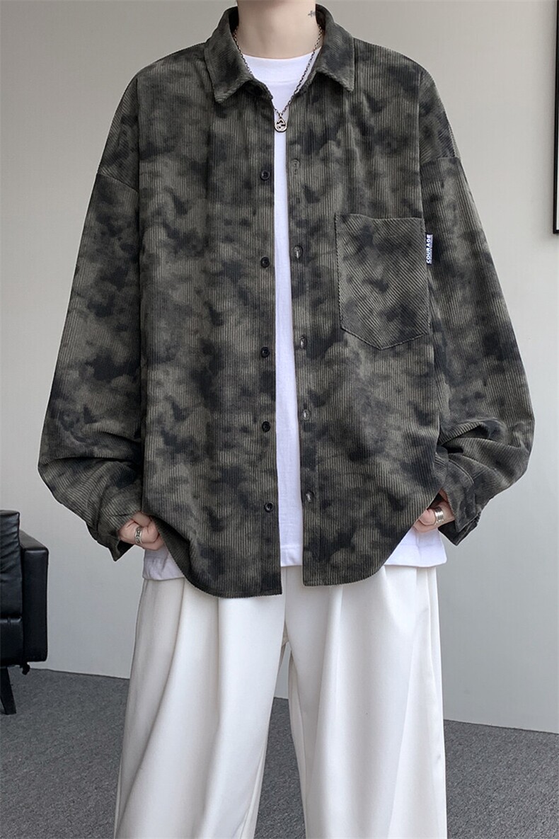 衬衫男秋季新款港风宽松大码灯芯绒扎染长袖衬衫CS8108-P42,男装衬衫,星座214-3