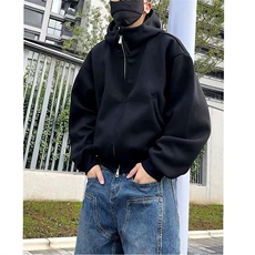抖音得物高品质26春装美式高街重磅宽松结构高领连帽卫衣外套W60，女装短外套，电商A486