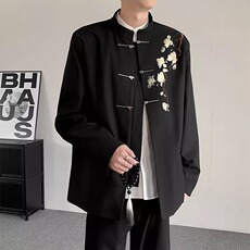 春秋新中式重工刺绣玉兰花中山装西服外套男高级感西服潮JKW76，男装西服，星座516A