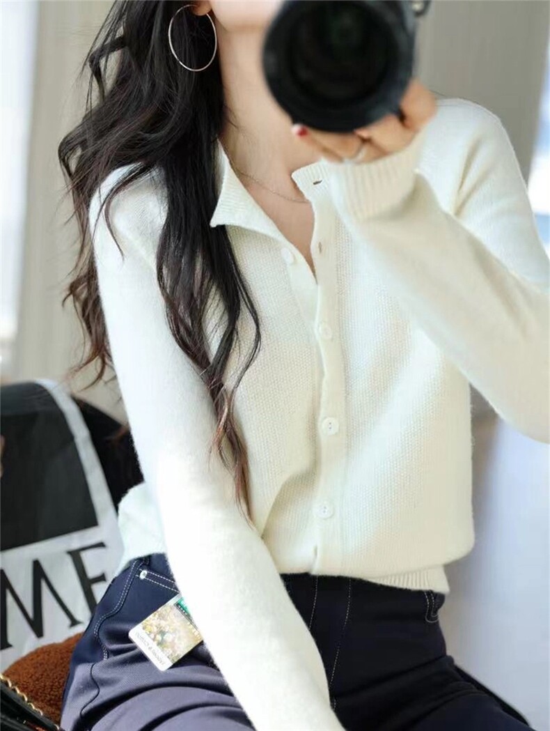 2025年秋季新款百搭翻领羊毛开衫，女装针织衫/毛衣，梵泰羊绒